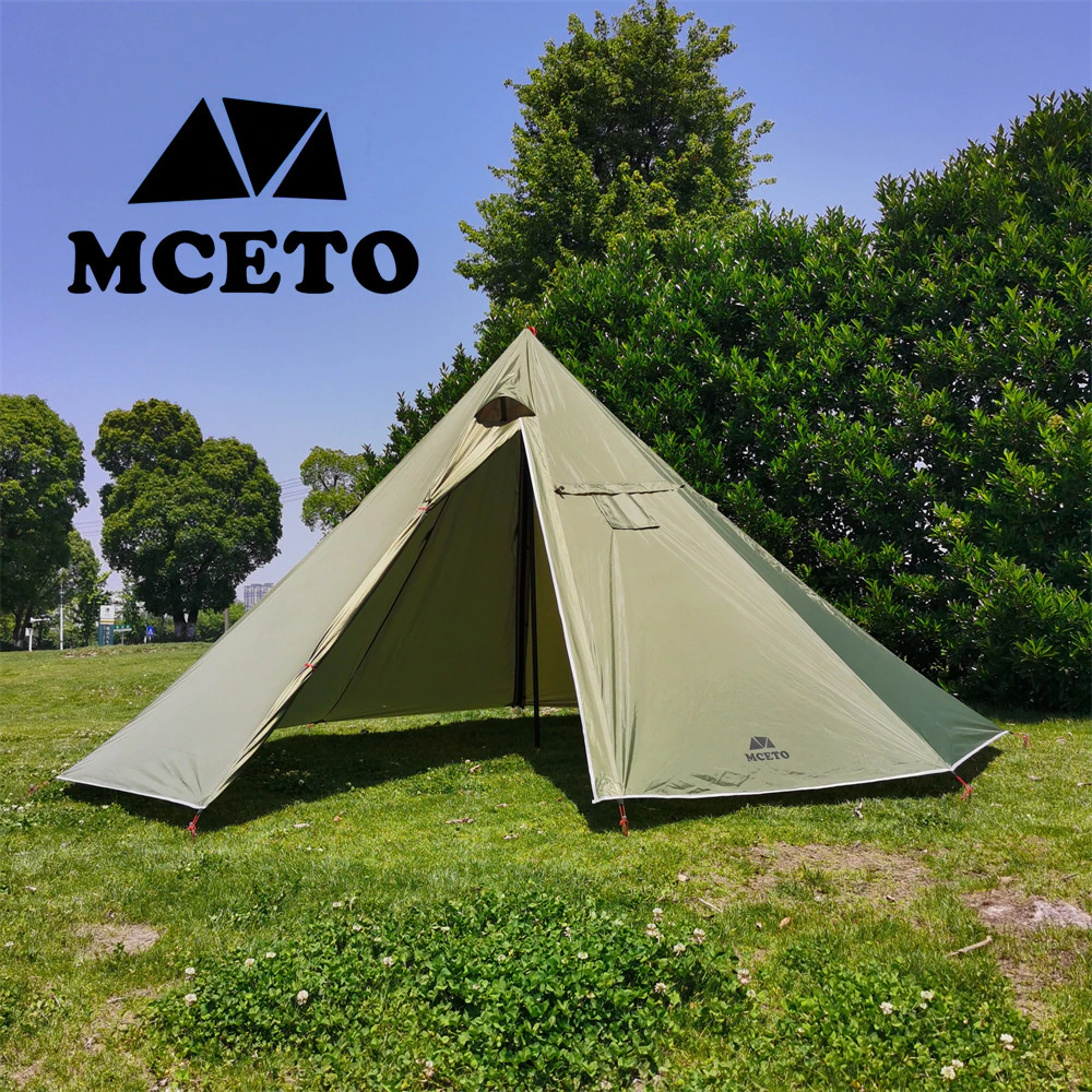 Cheap Goat Tents MCETO 5 8 Pessons Octagonal Camping Pyramid Tent with Chimney Hole Large Space Picnic Travel Family Party Tent Outdoor Shelter   
